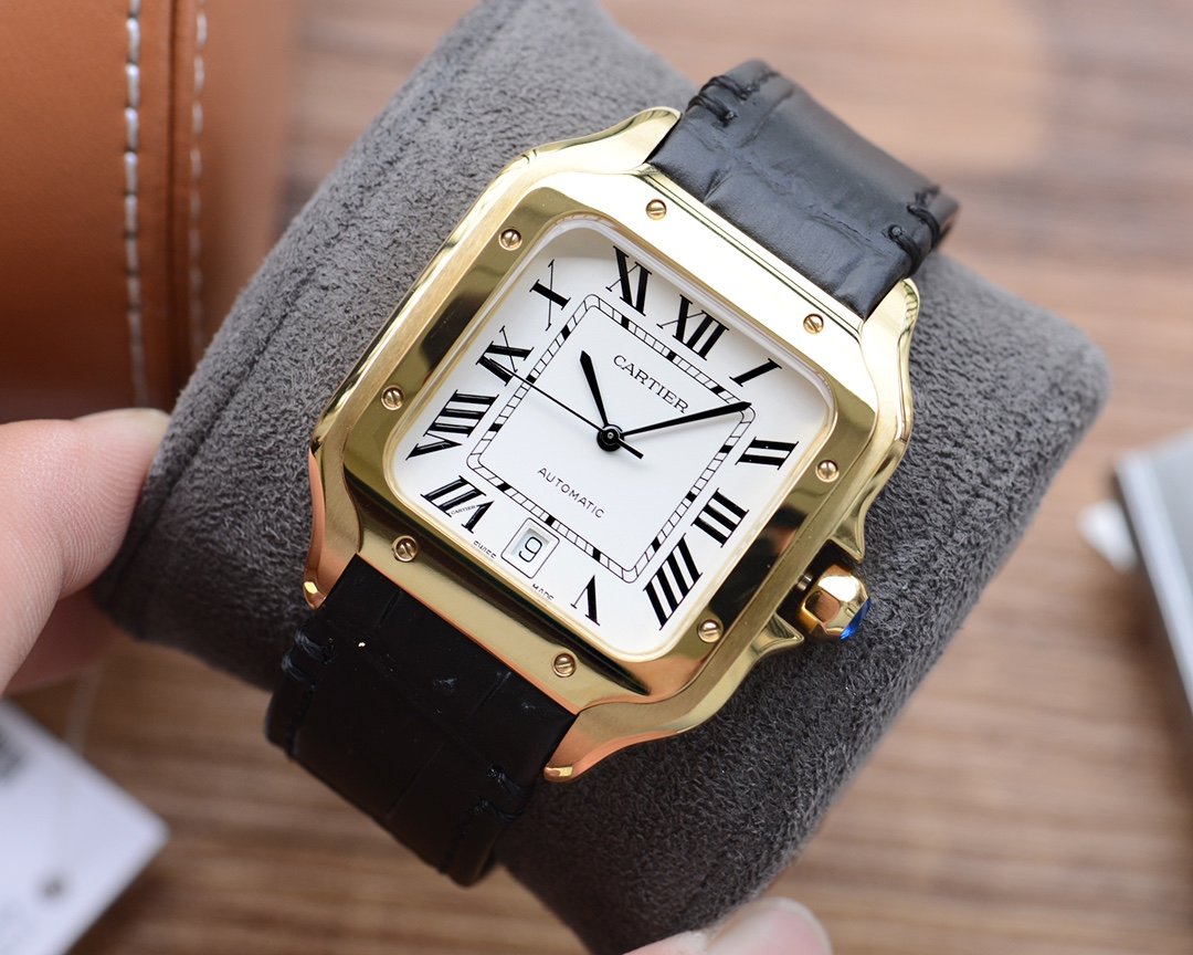 SANTOS DE CARTIE 39MM GOLD CASE LEATHER STRAP