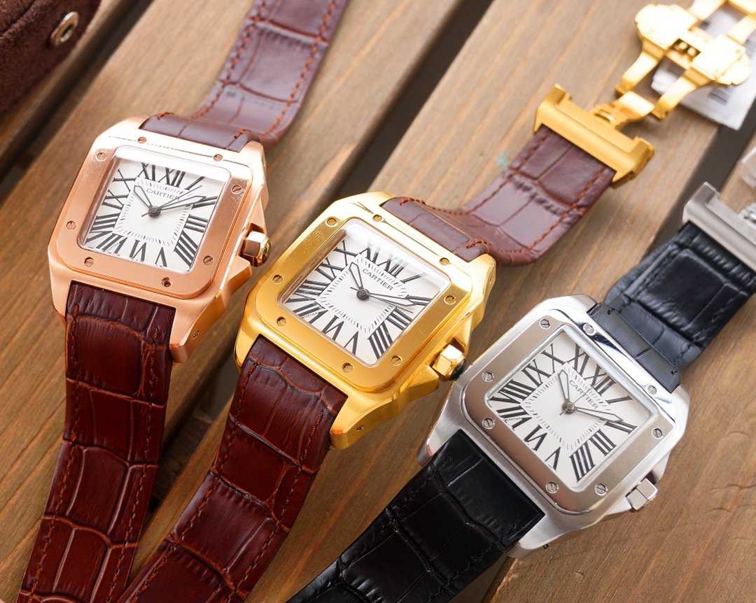 SANTOS 100XL 42MM STAINLESS STEEL LEATHER