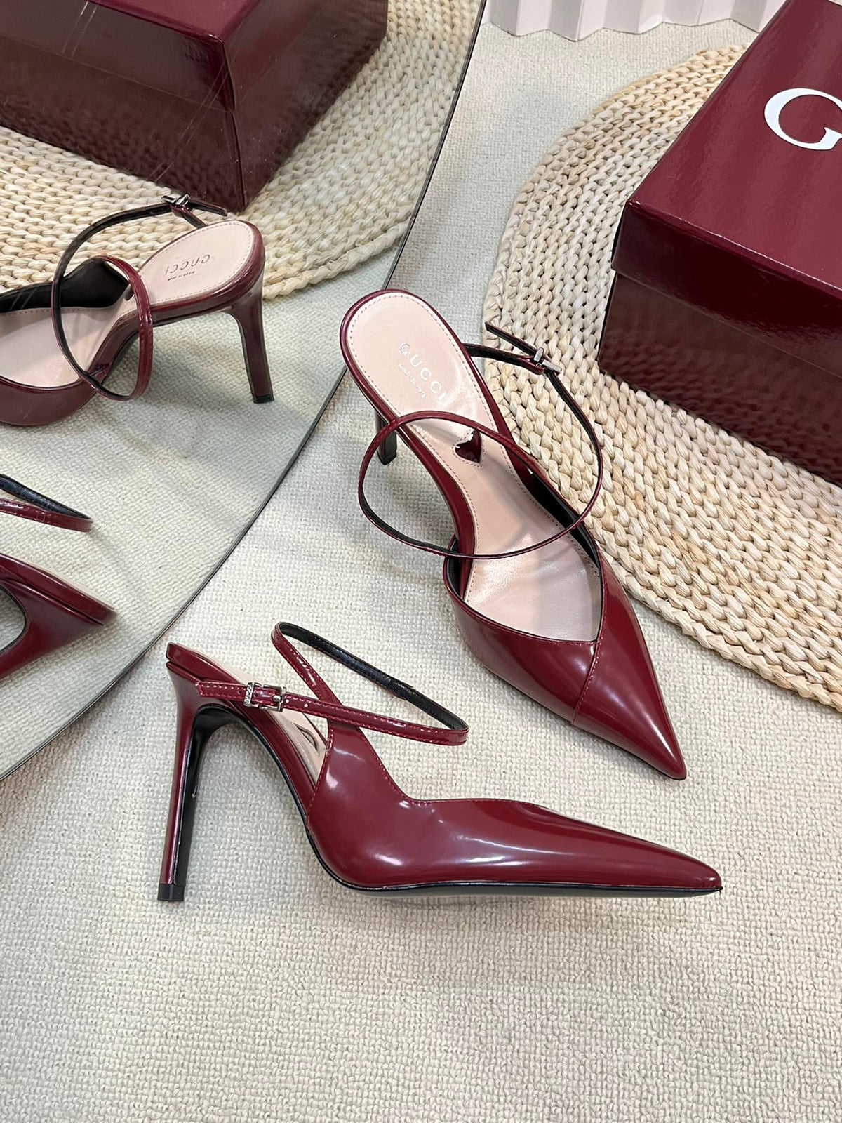 GC 100mm Heeled Slingbacks Rosso Ancora Red Sheepskin 294607