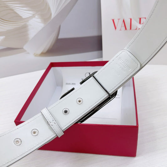 Valenti Toilde Iconographe Belt 40mm White Beige Calfskin Ruthenium-finish Buckle