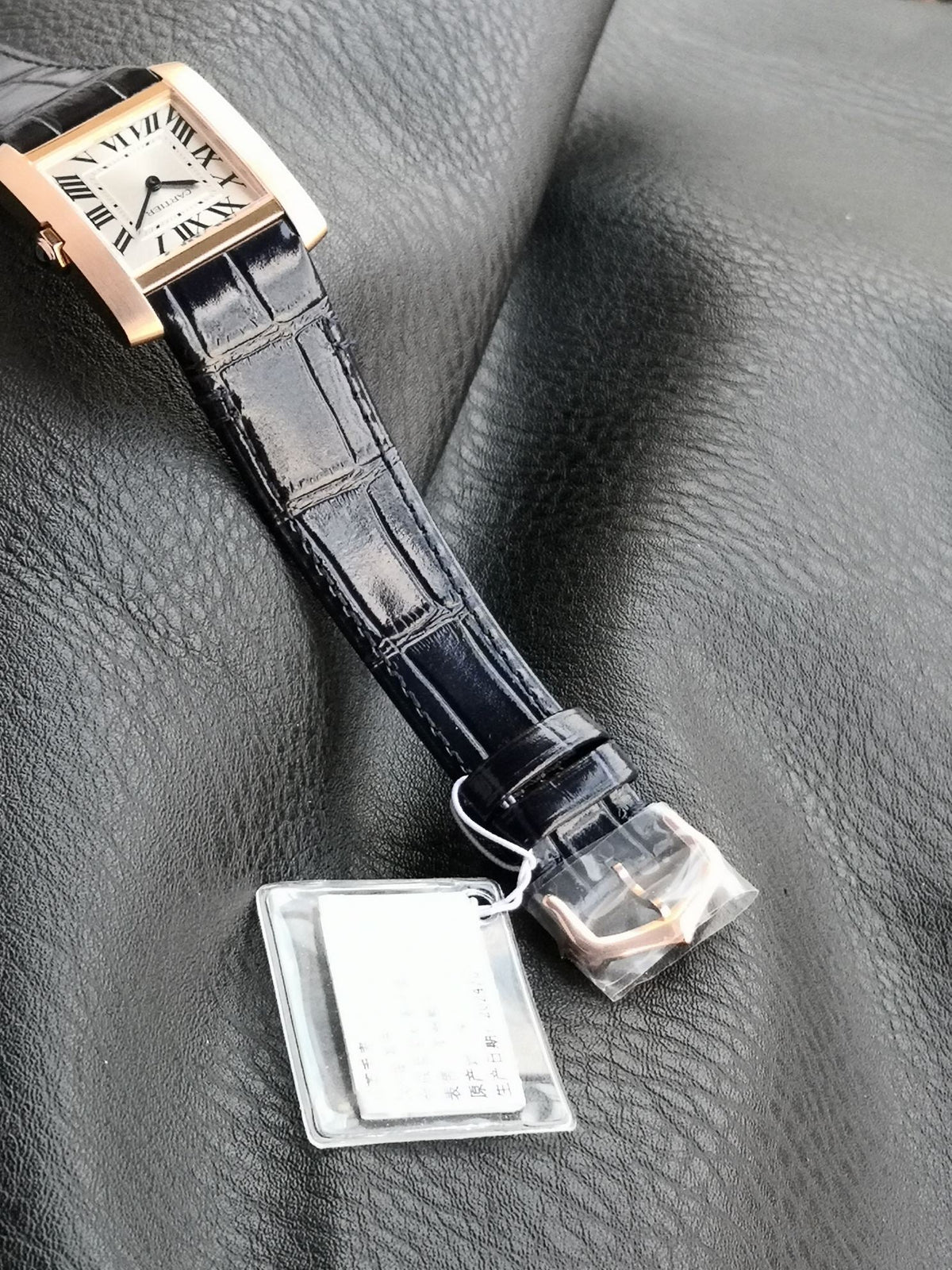 Tank Francaise Pink Gold Case Black Leather Strap