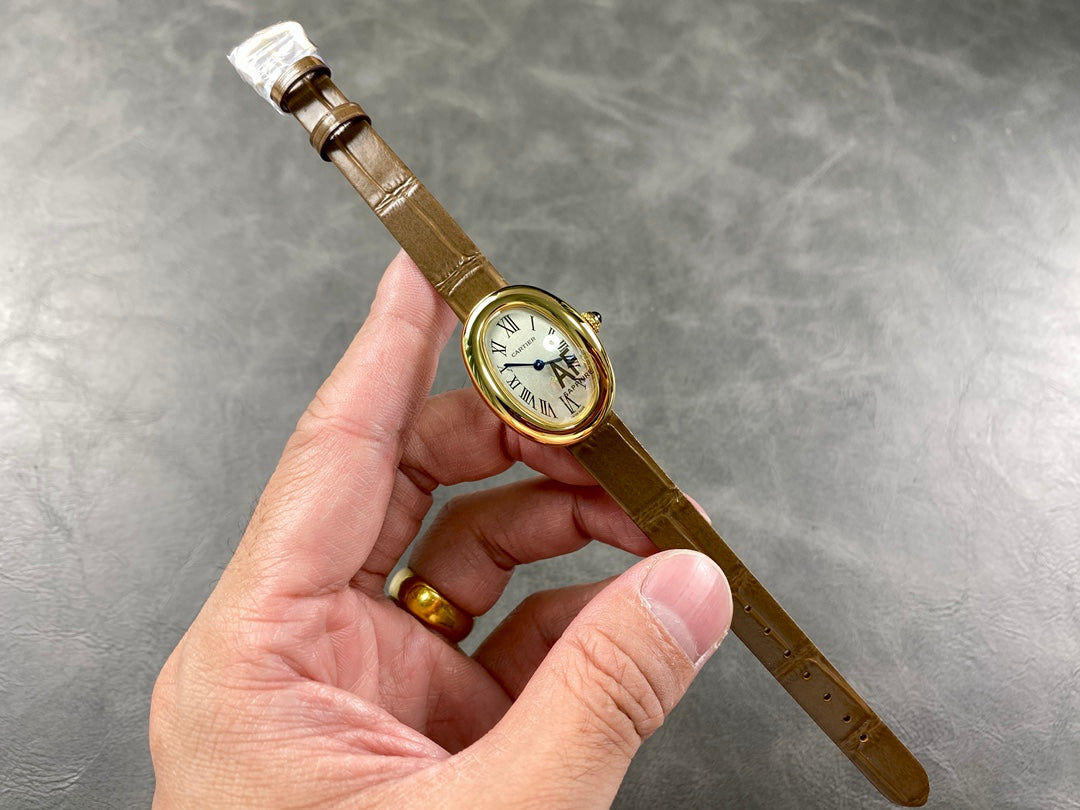 Baignoire Gold Case Brown Leather Strap