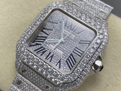 Cartier Santos 35mm Diamond Dial Sliver Full Diamond