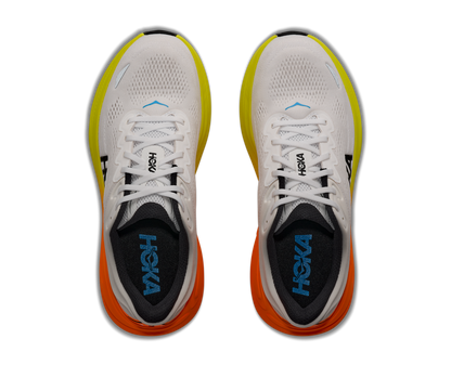 HOKA Men's Bondi 9 - WHITE / NEON TANGERINE (Wide)