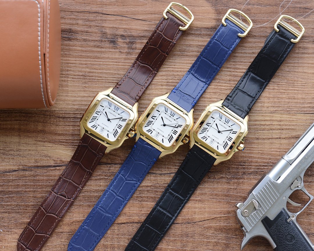 SANTOS DE CARTIE 39MM GOLD CASE LEATHER STRAP