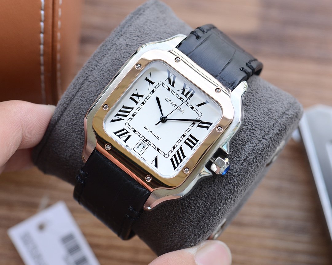 SANTOS DE CARTIE 39MM GOLD STEEL CASE LEATHER STRAP