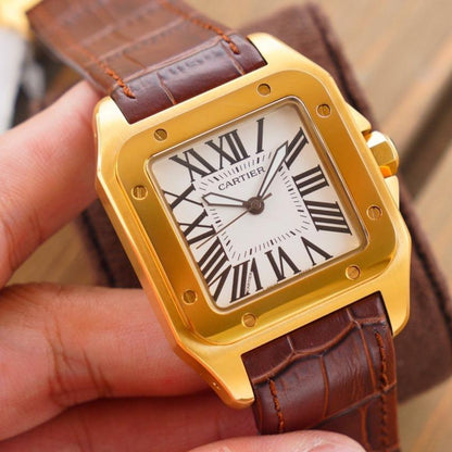 SANTOS 100XL 42MM STAINLESS STEEL LEATHER