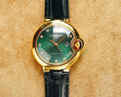BALLON BLEU 33MM GOLD CASE GREEN DIAL LEATHER STRAP