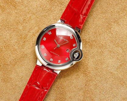 BALLON BLEU 33MM STEEL CASE DIAMOND NUMERALS LEATHER STRAP