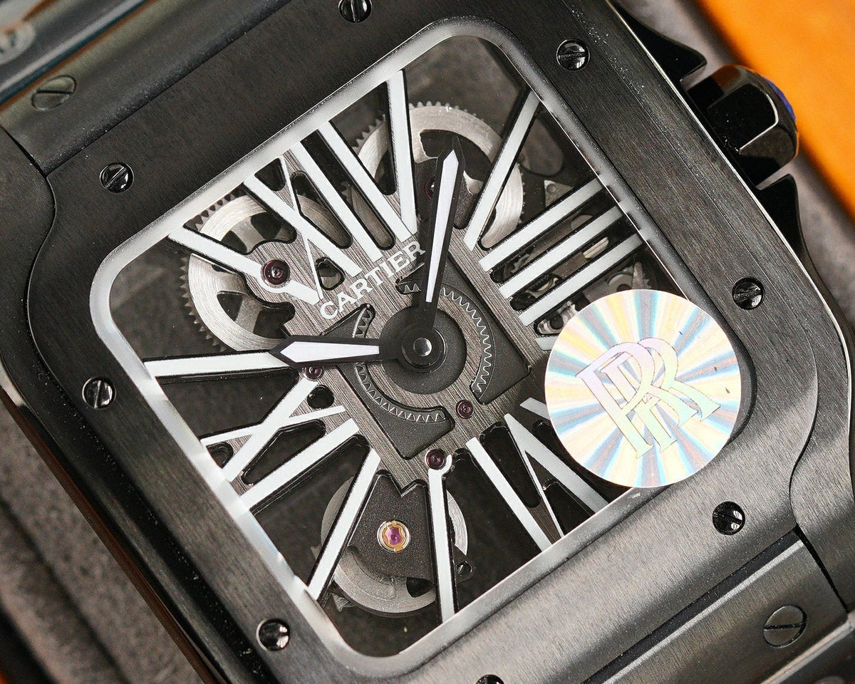 SANTOS DE CARTIE STAINLES STEEL SKELETON DIAL ALL BLACK