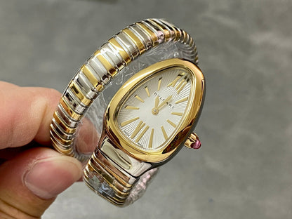SERPENTI SPIGA GOLD SILVER CERAMIC WHITE DIAL