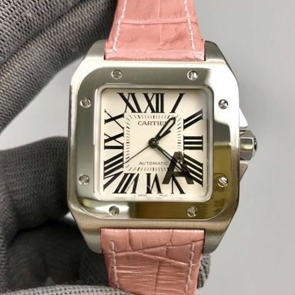 Cartier Santos 100 36mm Silver Pink Leather