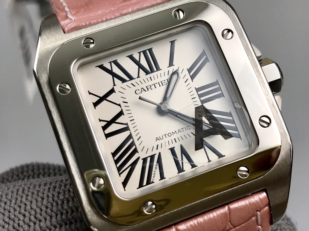 Cartier Santos 100 36mm Silver Pink Leather