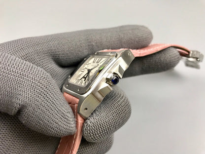 Cartier Santos 100 36mm Silver Pink Leather