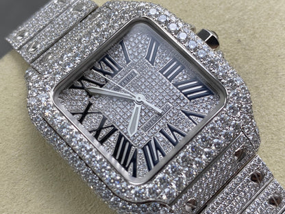 Cartier Santos 35mm Diamond Dial Sliver Full Diamond