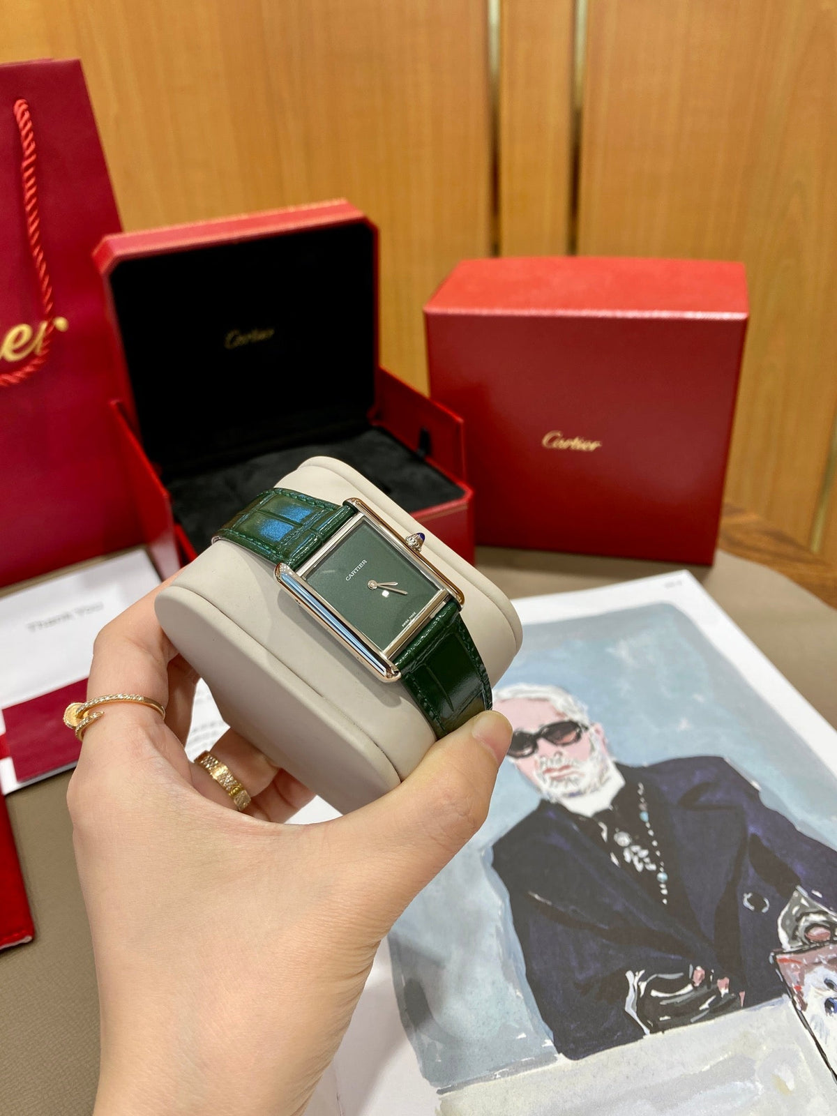 Cartier Tank 25.5mm Quartz Silver Green Dial