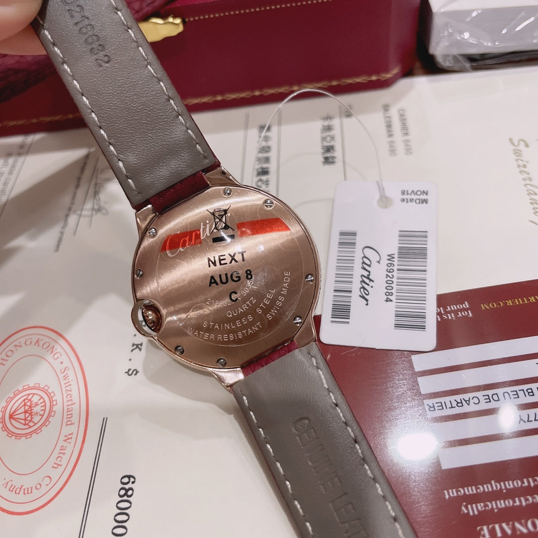 Cartier Ballon Bleu 36mm Diamond Leather
