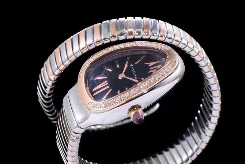 SERPENTI TUBOGAS 35MM PINK GOLD SILVER DIAMOND BEZEL