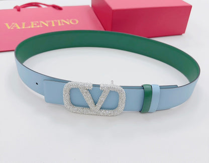 Garavani Reversible VLogo Signature Belt 40mm Blue Green Leather 200698