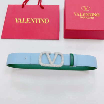 Garavani Reversible VLogo Signature Belt 40mm Blue Green Leather 200698