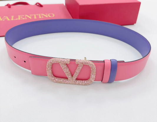 Garavani Reversible VLogo Signature Belt 40mm Light Pink Purple Leather 127711