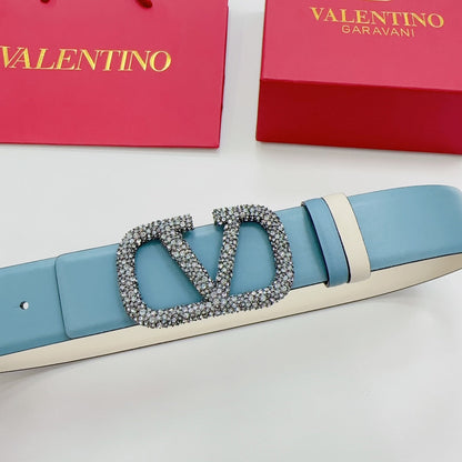 Garavani Reversible VLogo Signature Belt 40mm Blue White Leather 200694