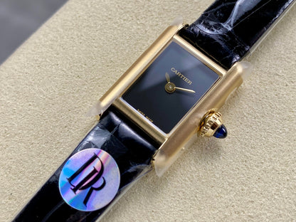 Cartier Tank 24mm Black Dial Gold Case Leather