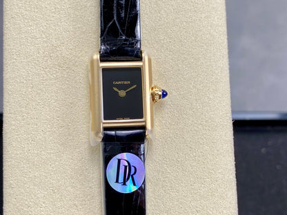 Cartier Tank 24mm Black Dial Gold Case Leather