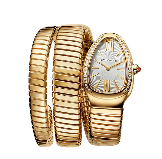 Bulgari Serpenti 35mm Tubogas 18k Yellow Gold Diamonds Silver Dial