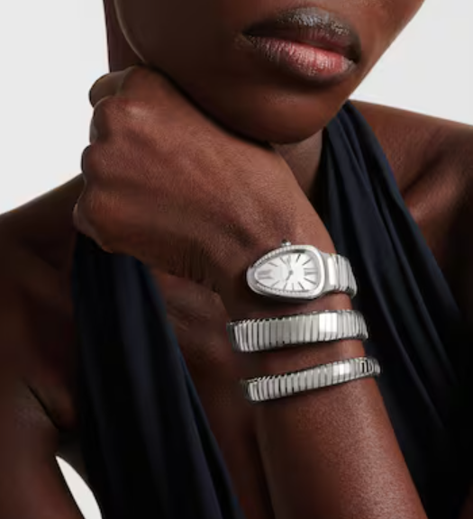 Bulgari Serpenti Tubogas 35mm Steel and Diamond Silver Dial Quartz Watch