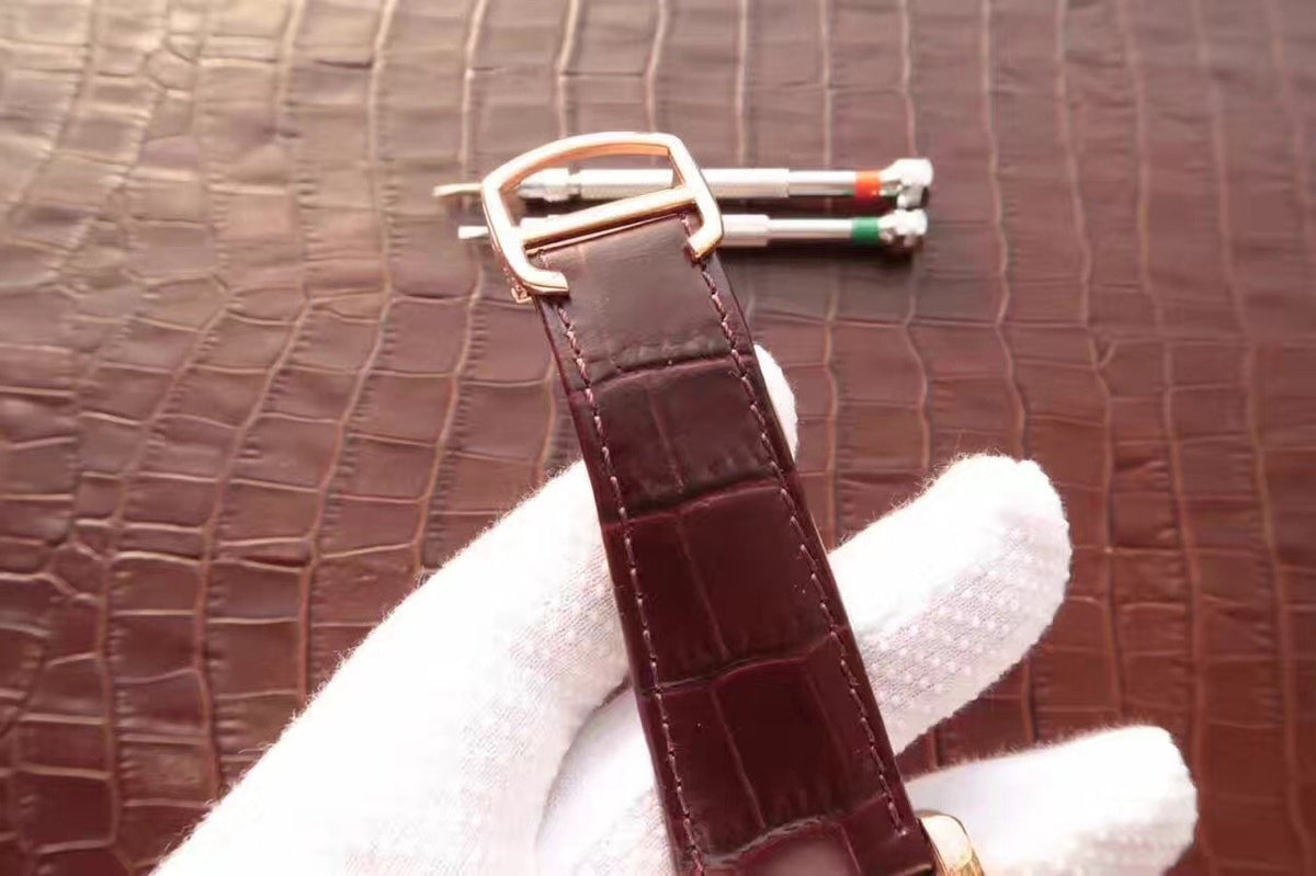 TANK MC ROSE GOLD 41 BROWN LEATHER STRAP
