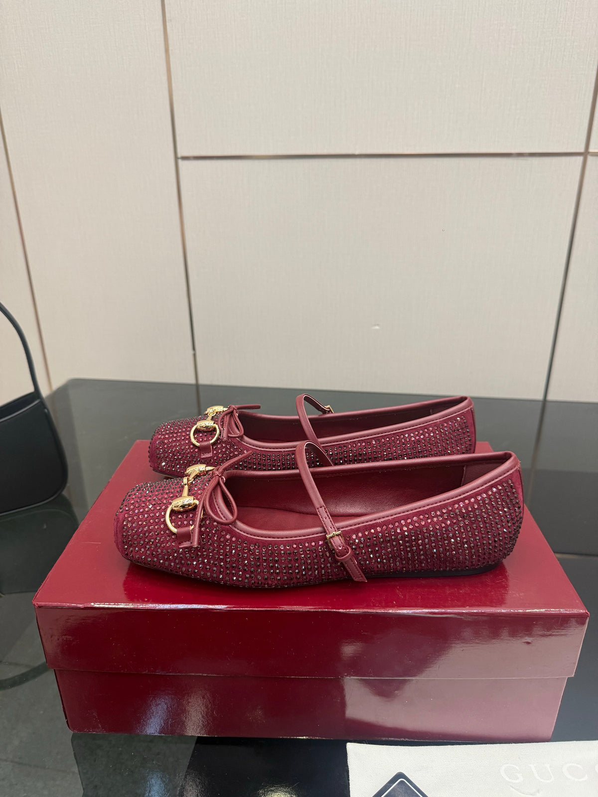 GG Ballerina Flats Square Toe Burgundy Leather 725285