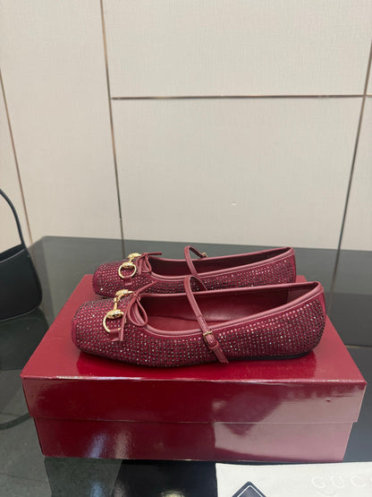 GG Ballerina Flats Square Toe Burgundy Leather 725285