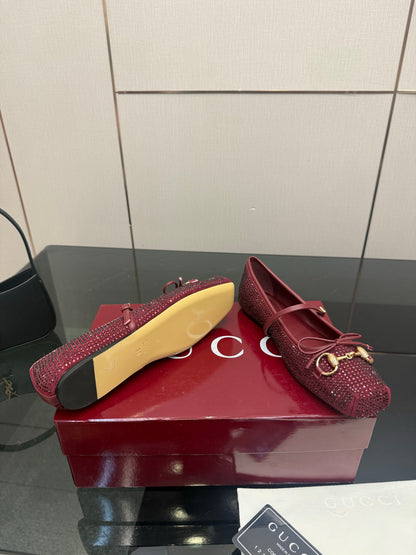 GG Ballerina Flats Square Toe Burgundy Leather 725285