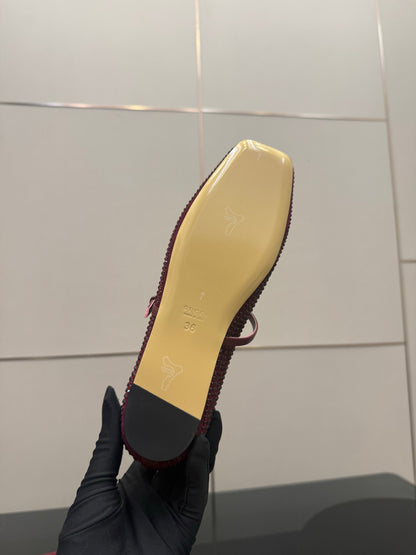 GG Ballerina Flats Square Toe Burgundy Leather 725285