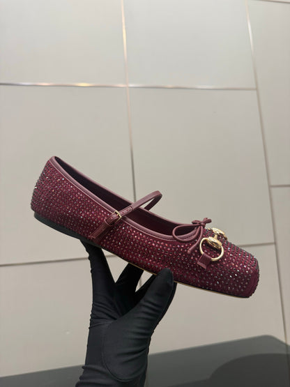 GG Ballerina Flats Square Toe Burgundy Leather 725285