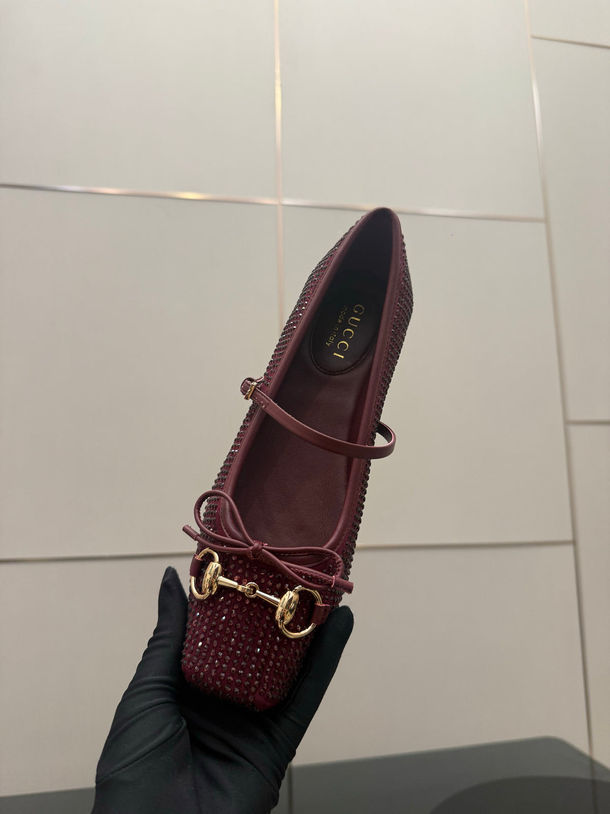 GG Ballerina Flats Square Toe Burgundy Leather 725285