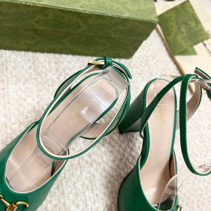 Horsebit 11cm Platform Sandal Green Calfskin