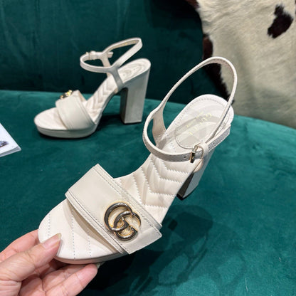 GG Platform Sandals With The Double G White Leather 741238