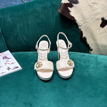 GG Platform Sandals With The Double G White Leather 741238