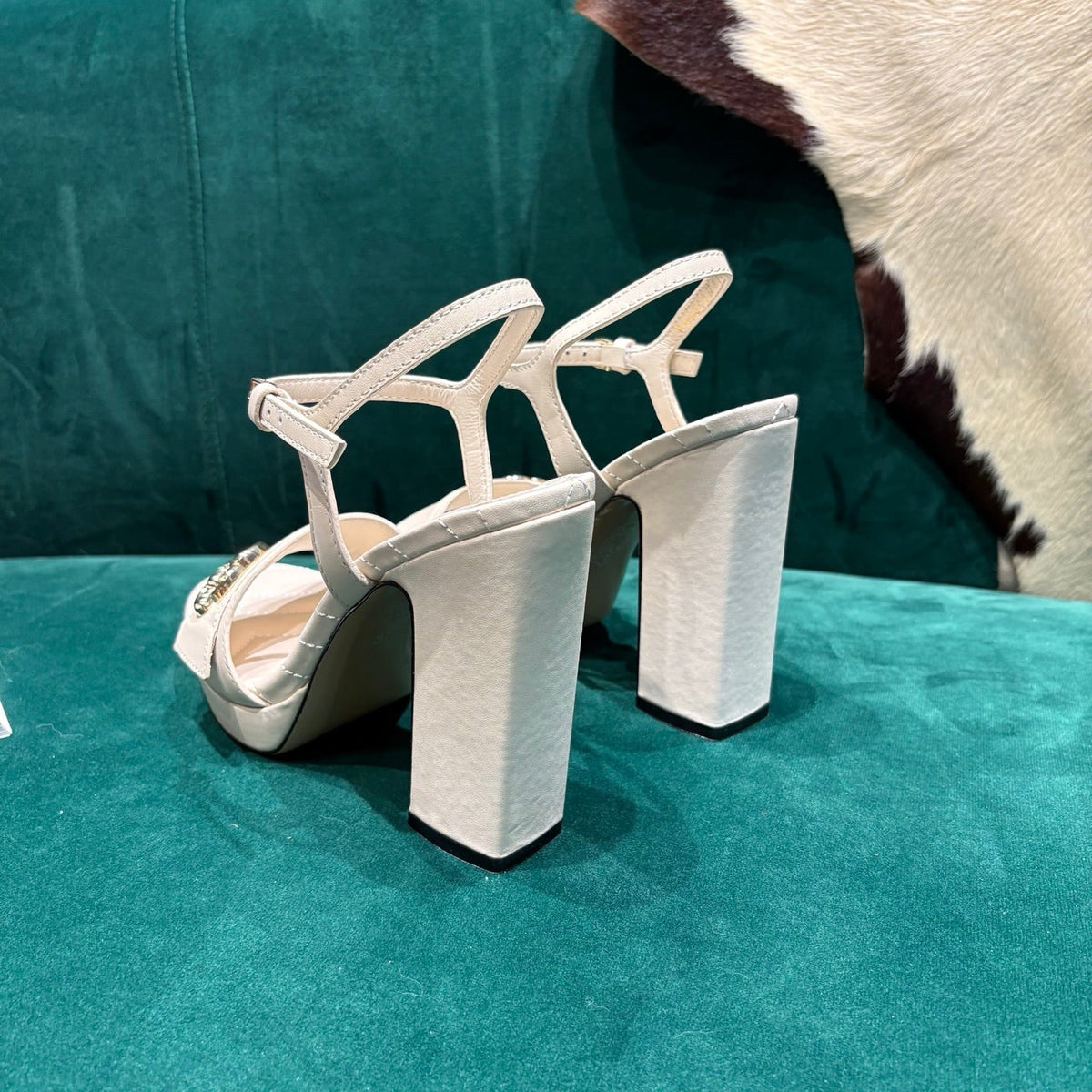 GG Platform Sandals With The Double G White Leather 741238