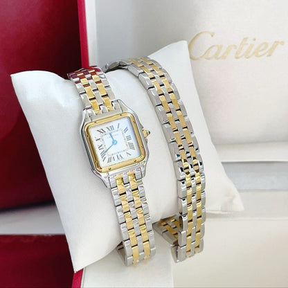 Panthere 22mm Yellow Gold Silver Double Chain 44cm
