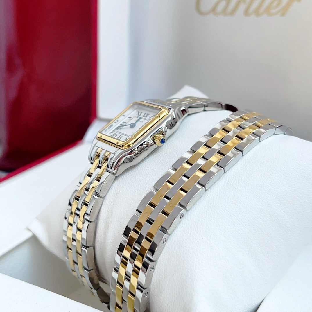 Panthere 22mm Yellow Gold Silver Double Chain 44cm