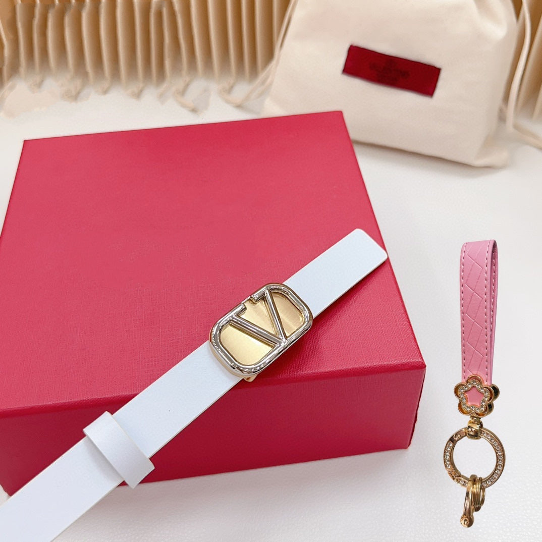 Silver Vlogo and Gold Hardware Buckle White Calfskin 20mm