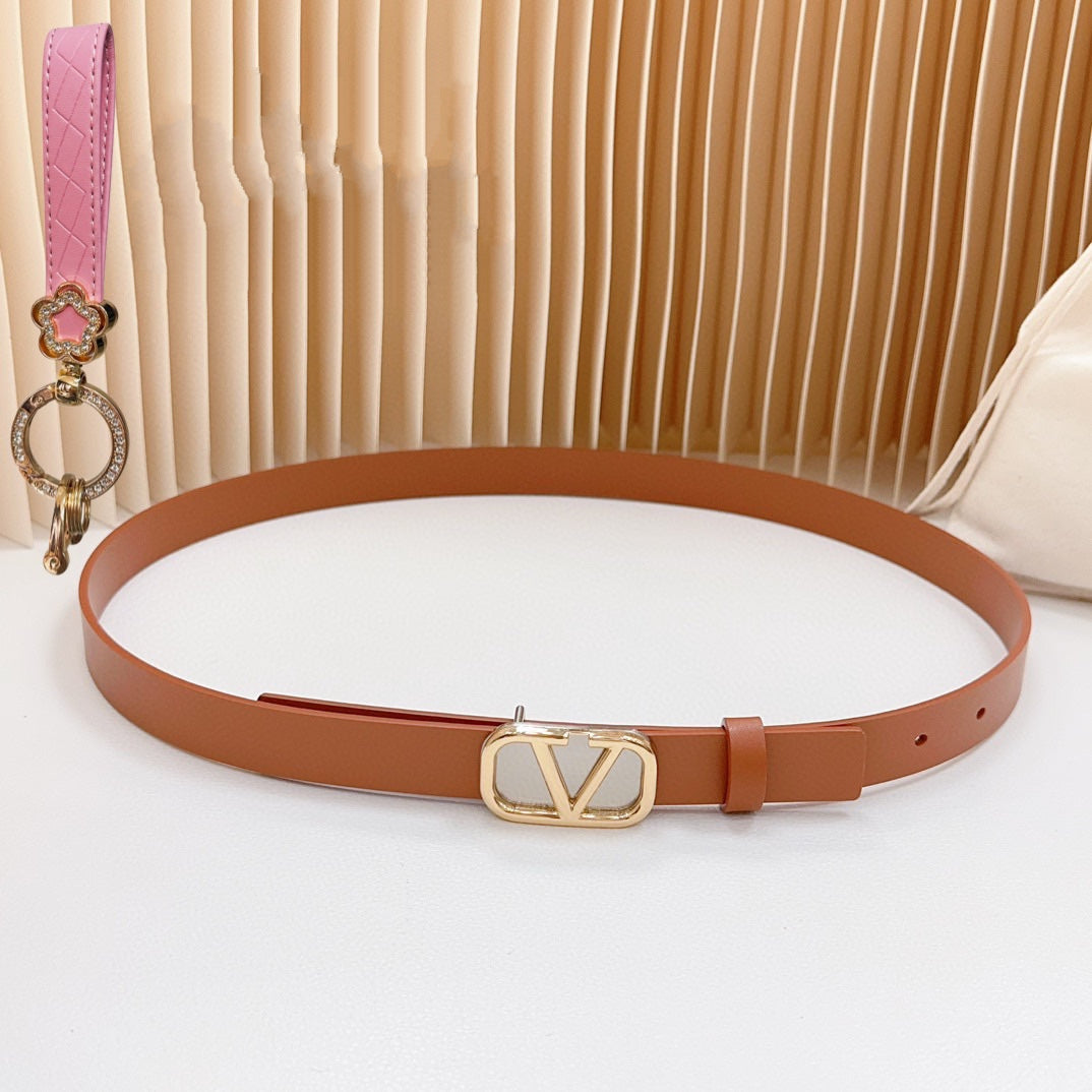 Gold Vlogo and Silver Hardware Buckle Tan Calfskin 20mm