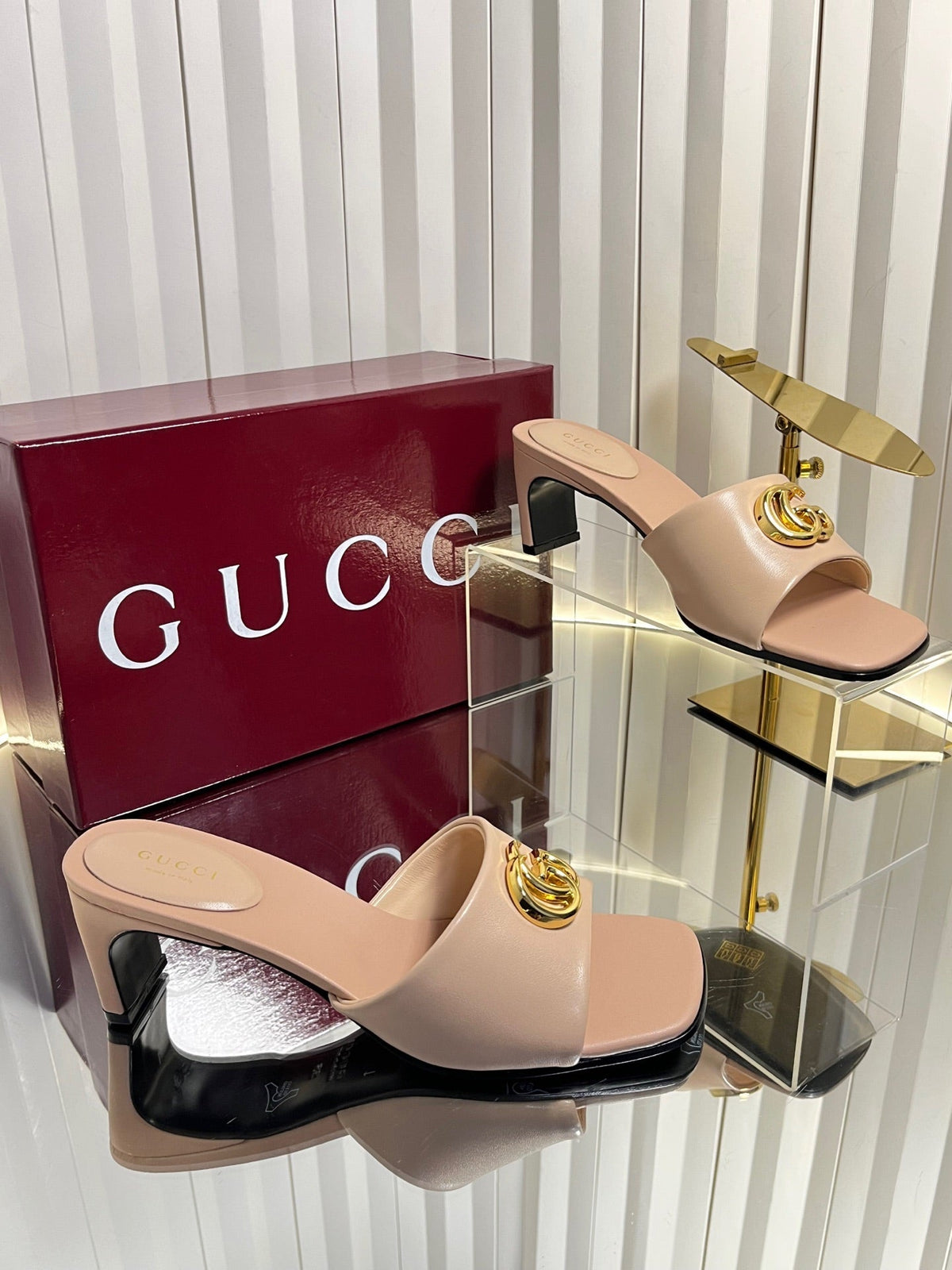 GG 26S Slippers 4.5cm Light Pink Leather 616456