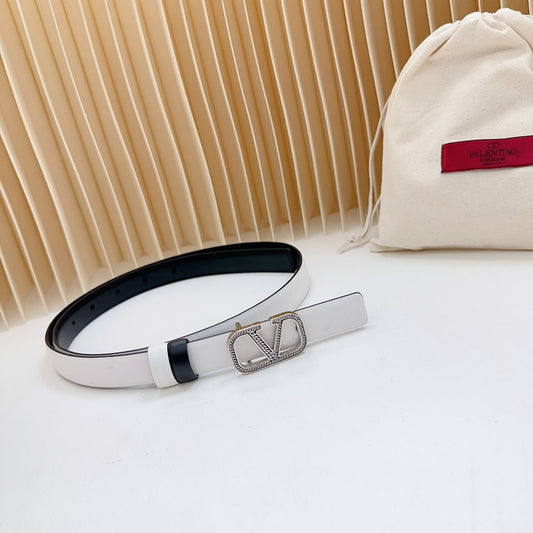 Vlogo Buckle Water Wave Silver Copper Glossy White Black Leather 20mm Belt