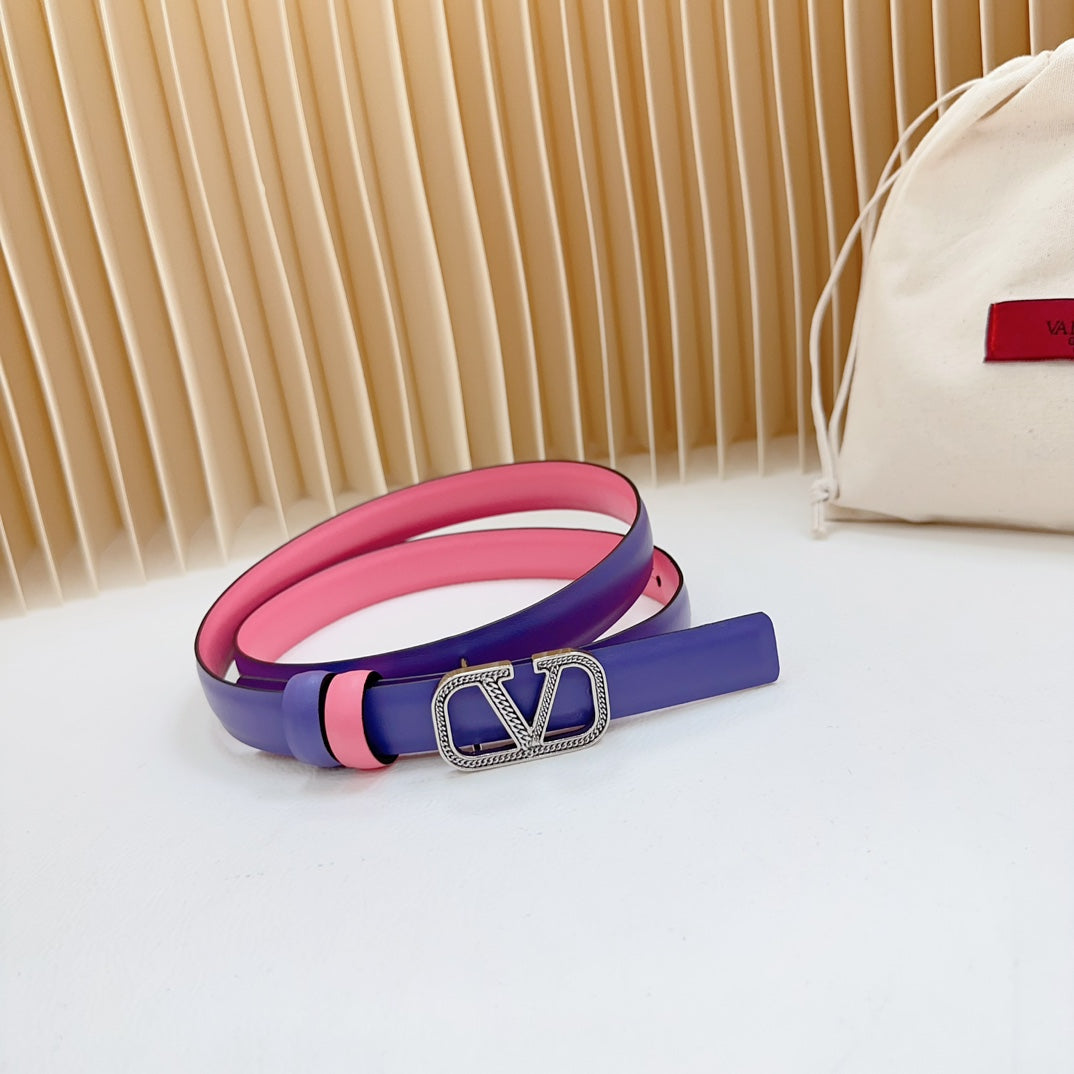 Vlogo Buckle Water Wave Silver Copper Glossy Pink Purple Leather 20mm Belt