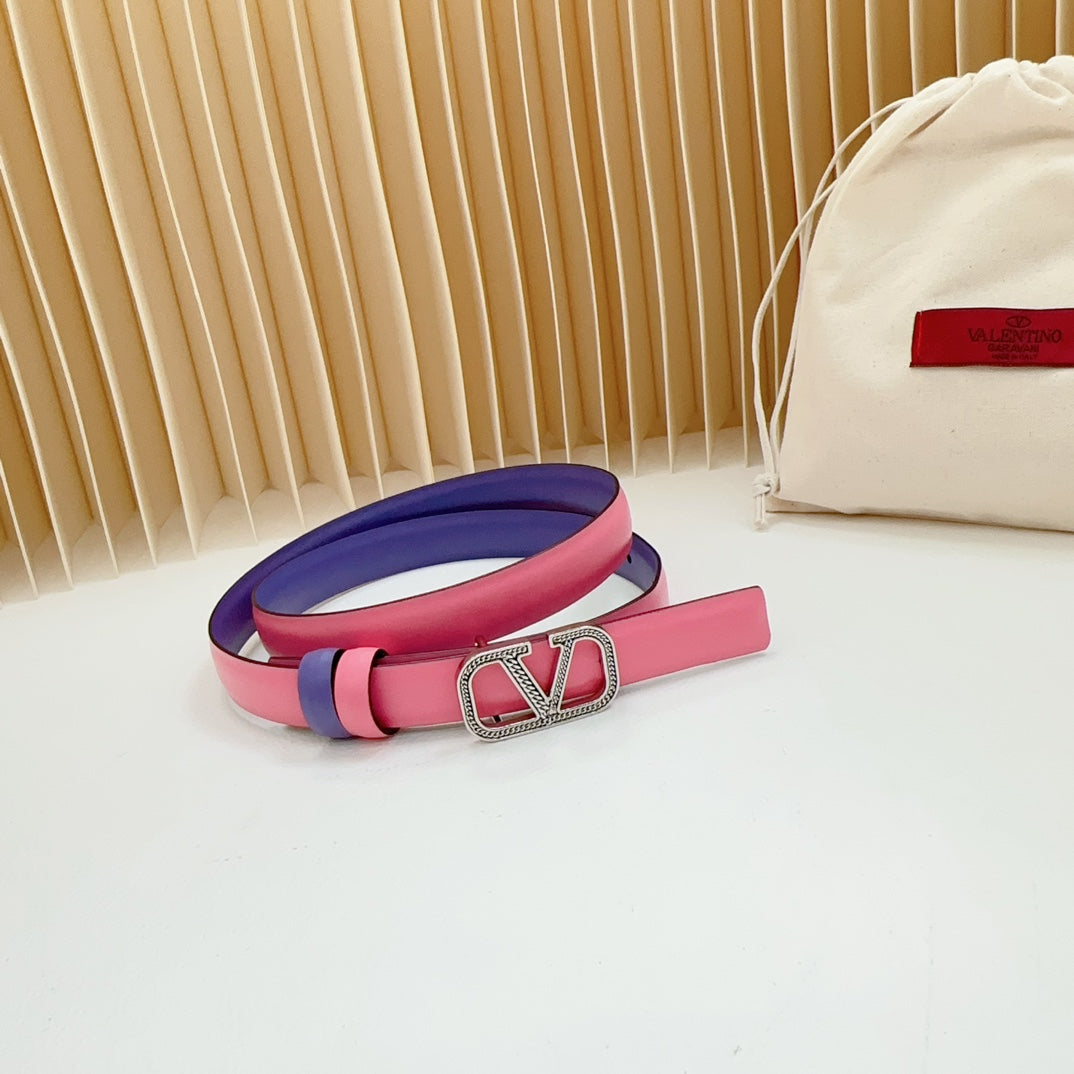 Vlogo Buckle Water Wave Silver Copper Glossy Pink Purple Leather 20mm Belt