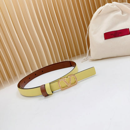 Vlogo Buckle Water Wave Gold Copper Glossy Brown Yellow Leather 20mm Belt